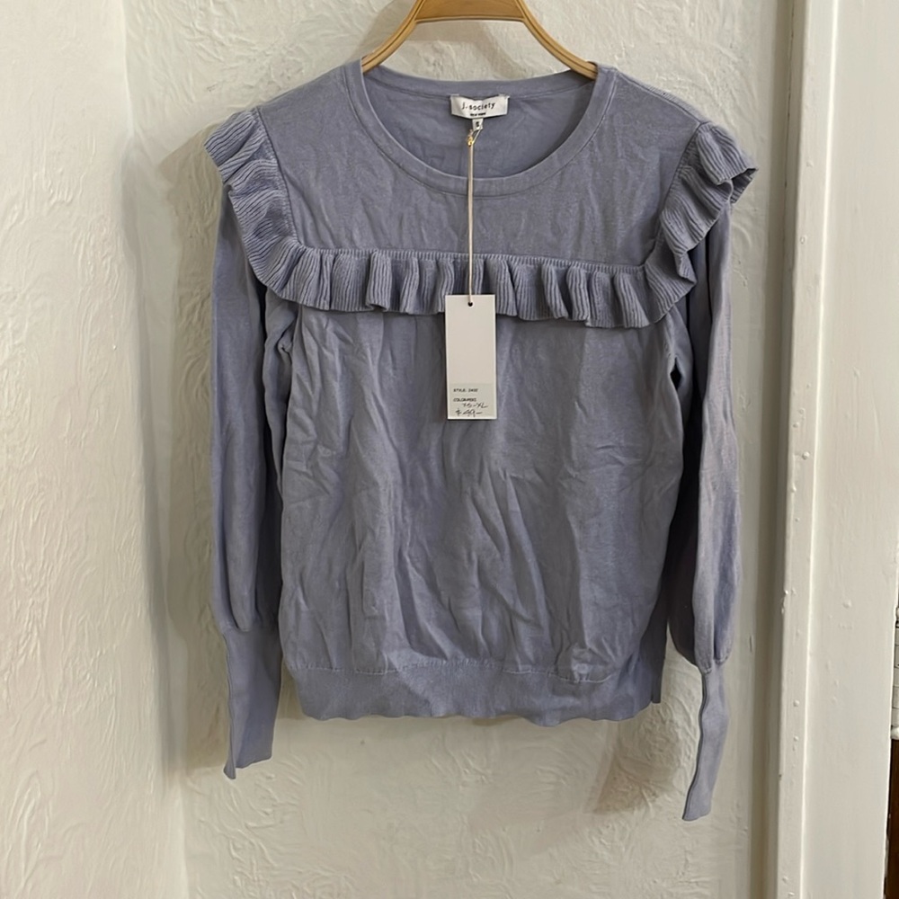 J.SOCIETY Women's Ruffle Crewneck Sweater Size S In Peri
